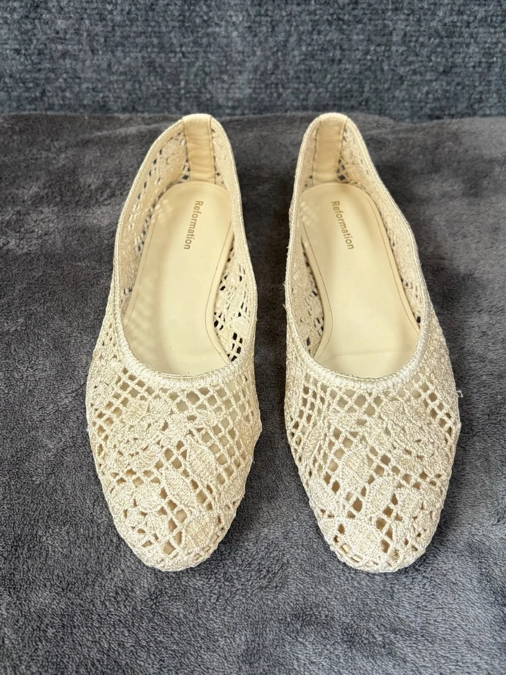 Reformation Cream Crochet Pointed-Toe Flats